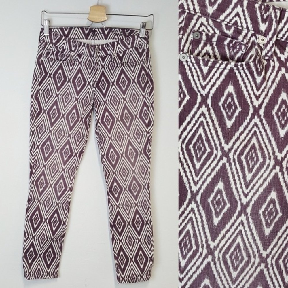 7FAM Cropped Skinny Diamond Print Jeans Size 24